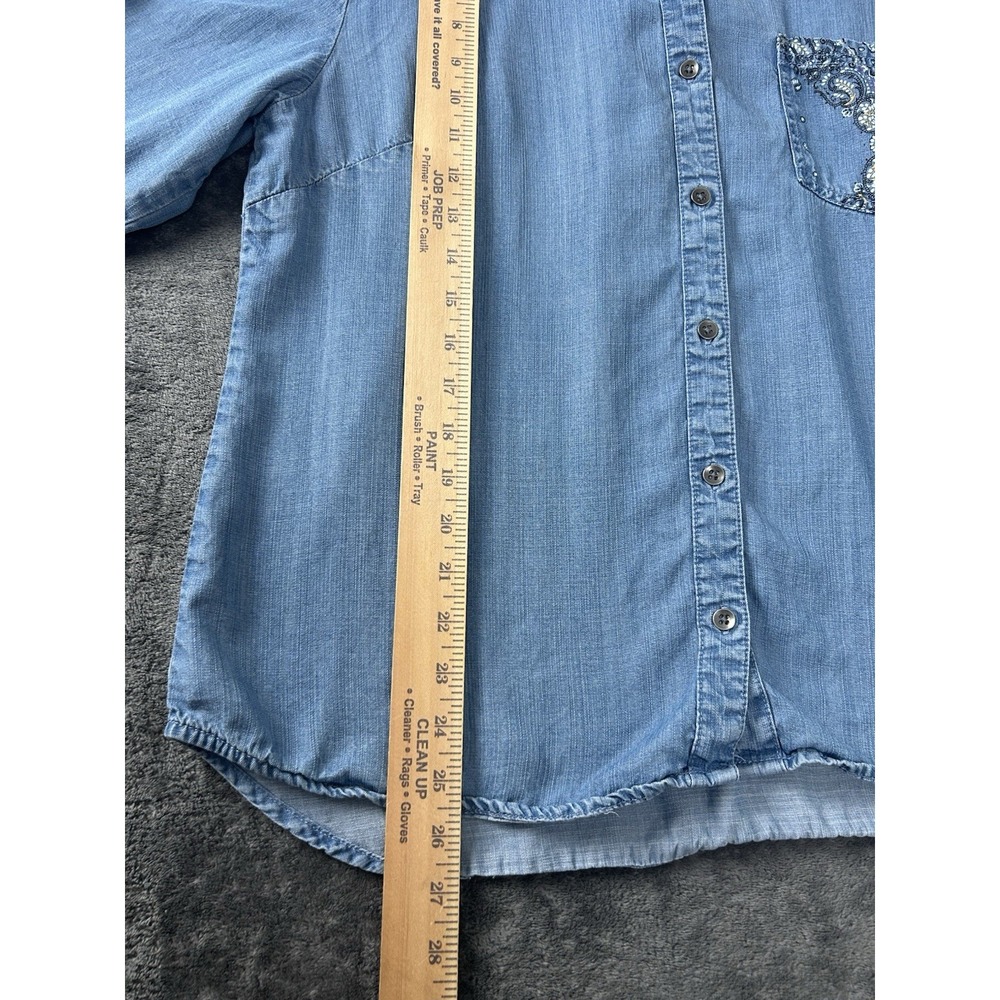 Style & Co Womens Blue Denim Button-Up Shirt Top Size L Roll-tab Sleeves - Picture 4 of 9